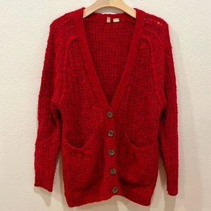 MOTH Anthropologie Red Chunky Wool Red Cardigan Medium
